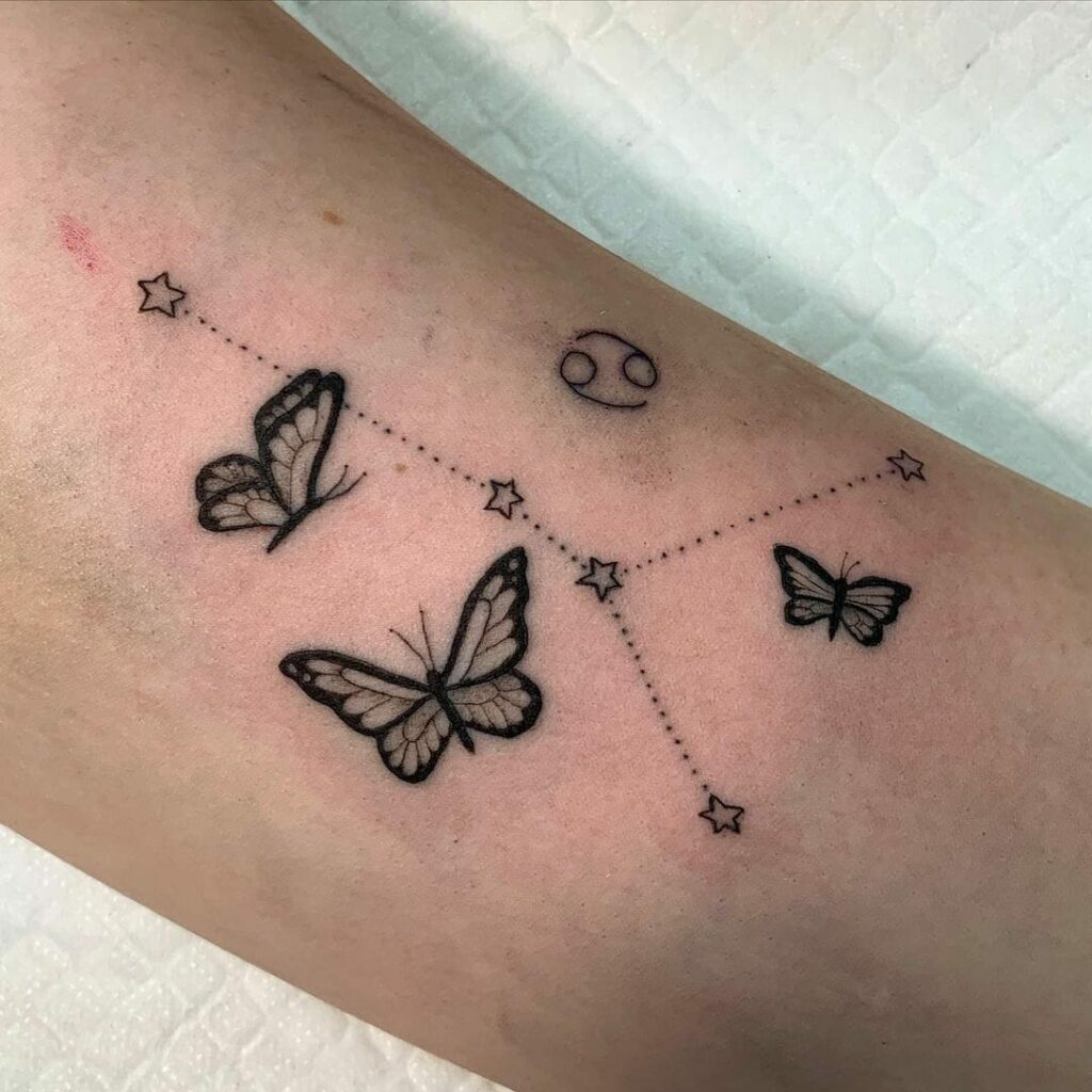 10+ Cancer Constellation Tattoo Ideas You'll Have To See To Believe! 11 Cancer Constellation Tattoo With Butterfly Motifs