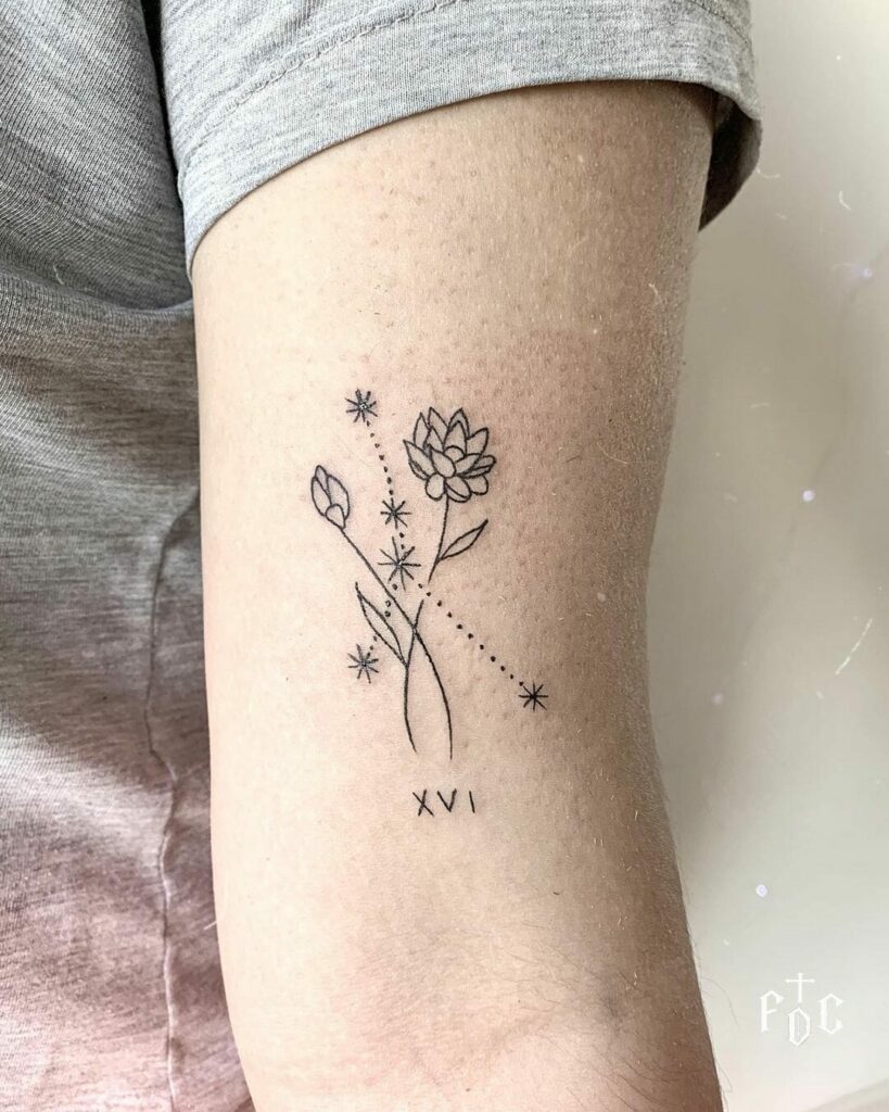 10+ Cancer Constellation Tattoo Ideas You'll Have To See To Believe! 17 Cancer Constellation With Flower Tattoo