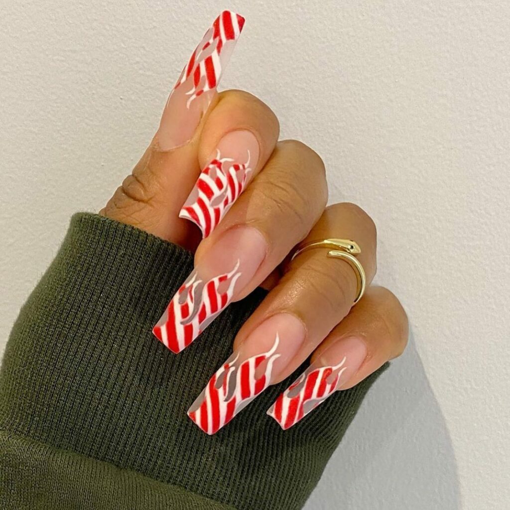Enjoy 20 Candy Cane Nail Designs in 2024 25 Candy Cane Nails with Flame Designs