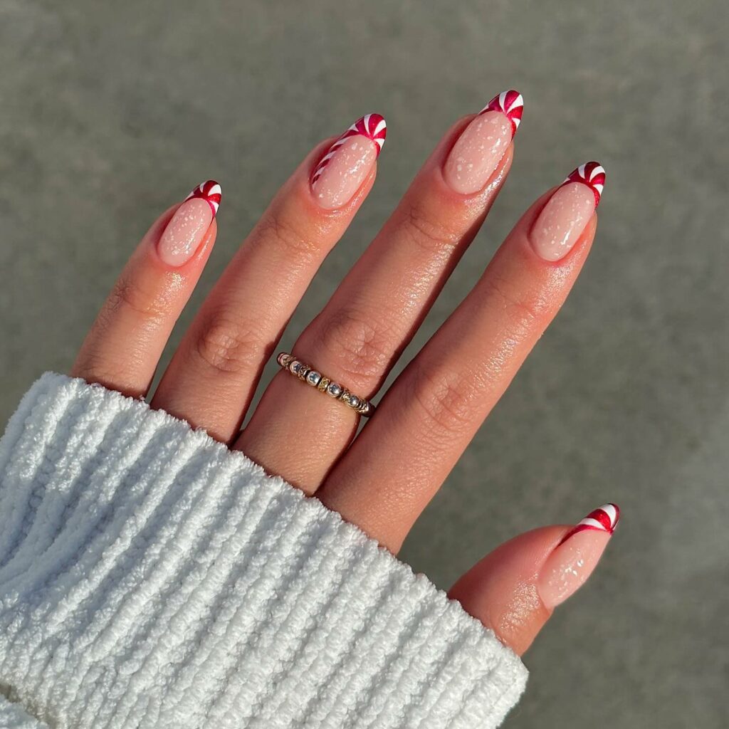 Celebrate with 33 Short Christmas Nail Ideas in 2024 11 Candy Cane French Red January Nails