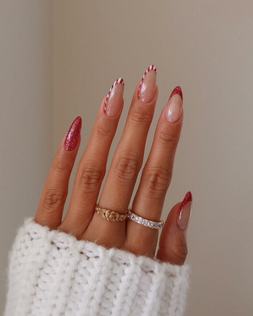Feel Festive with 30 Christmas Almond Nail Ideas in 2024 12 Candy Cane-Inspired Red Christmas Nails