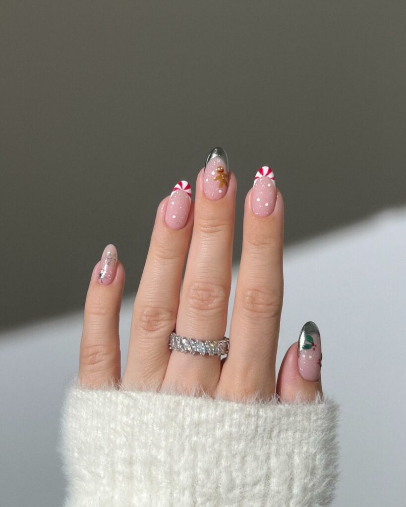 20 Latest Red And Silver Nail Ideas For 2024 22 Candy Cane Red and Silver Nails