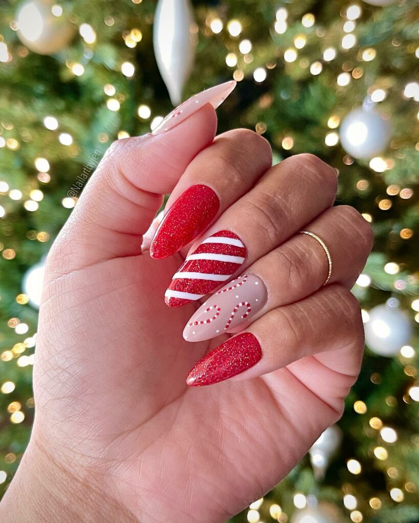 Enjoy 20 Candy Cane Nail Designs in 2024 22 Candy Cane and Glitter Embrace