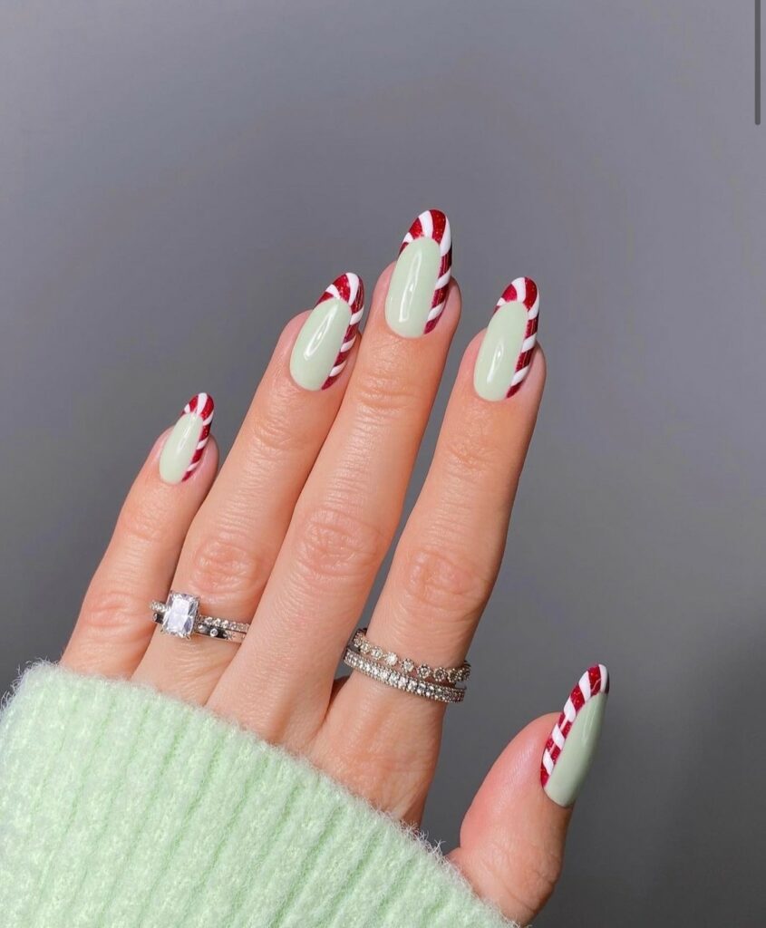 Enjoy 20 Candy Cane Nail Designs in 2024 13 Classic Candy Cane Stripes on Mint Base