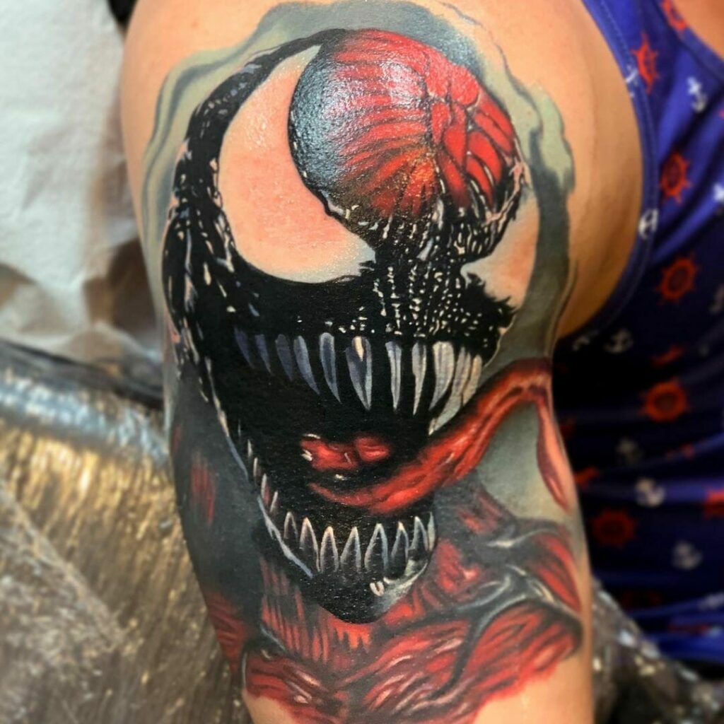 12+ Carnage Tattoo Ideas To Inspire You! 12 Carnage Face Tattoo For Bicep
