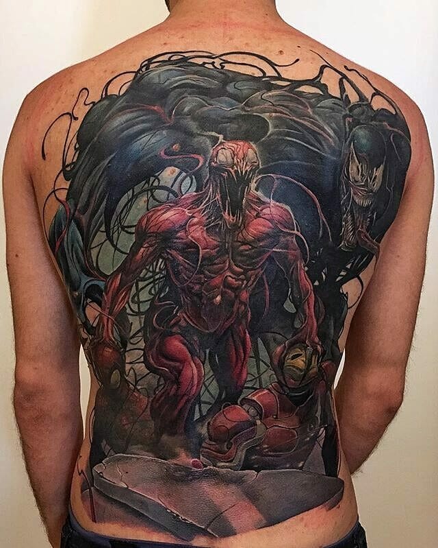 12+ Carnage Tattoo Ideas To Inspire You! 11 Carnage Themed Back Tattoo