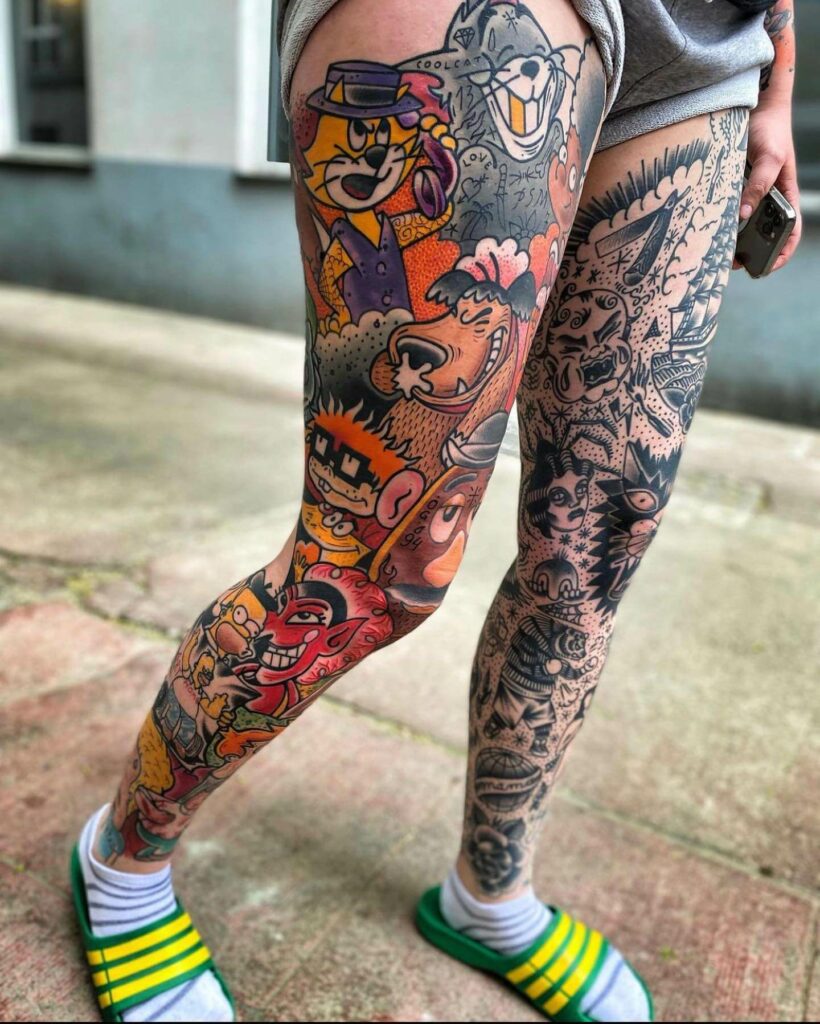 14+ Leg Sleeve Tattoo Women Ideas That Will Blow Your Mind! 20 Cartoon Inspired Leg Sleeve Tattoo Ideas