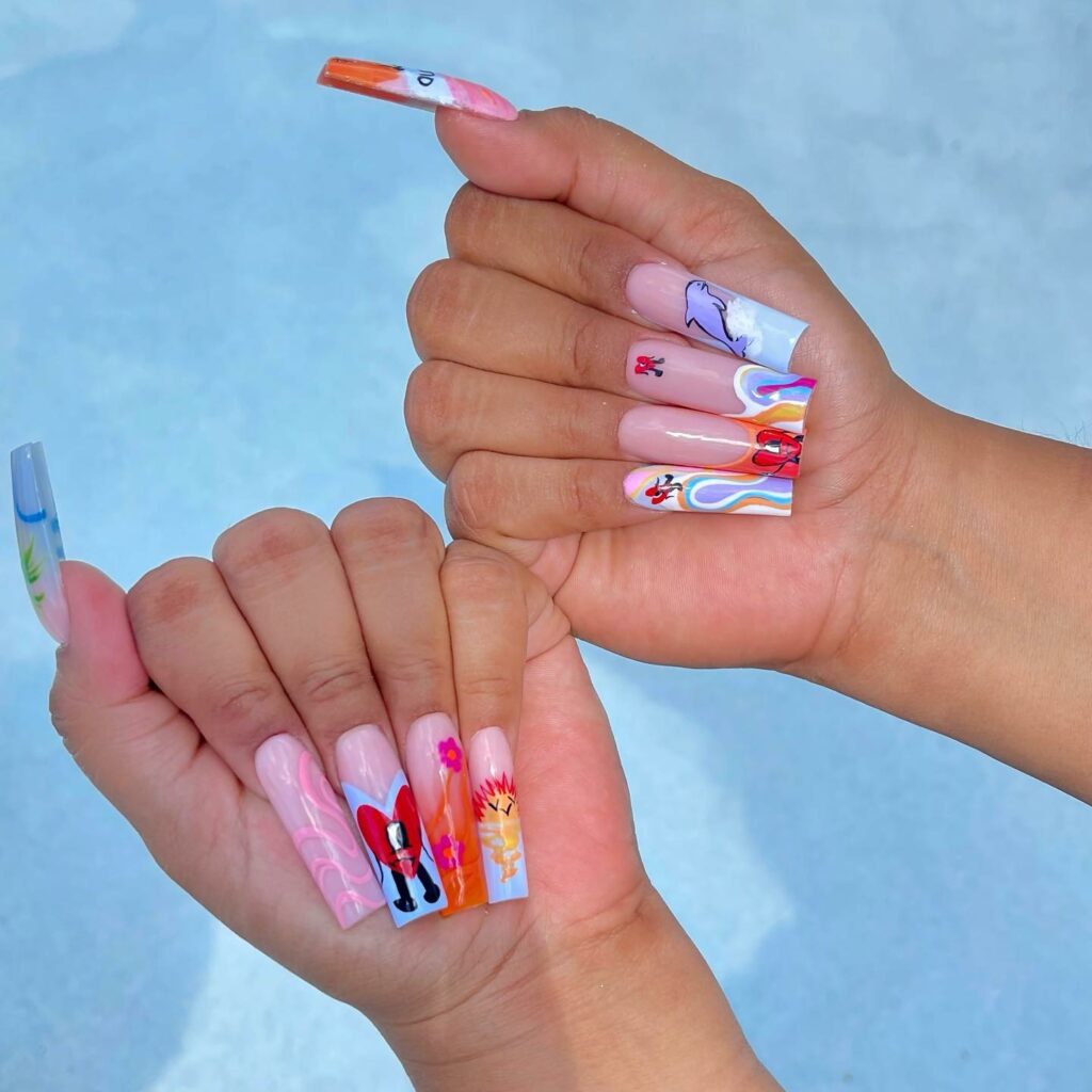 29 Latest Long Square Acrylic Nail Designs To Try In 2024! 36 Colorful Imagery on Square Acrylic Nails