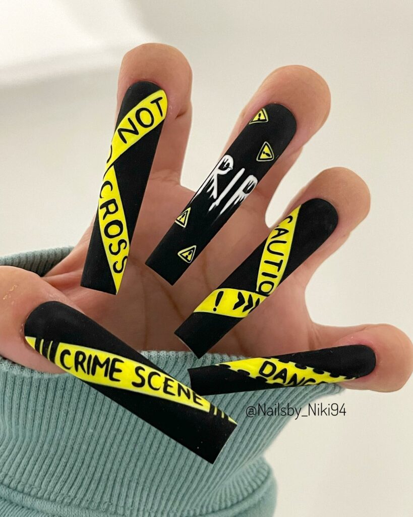 25 Latest Square Nail Designs To Try In 2024! 32 Caution Tape