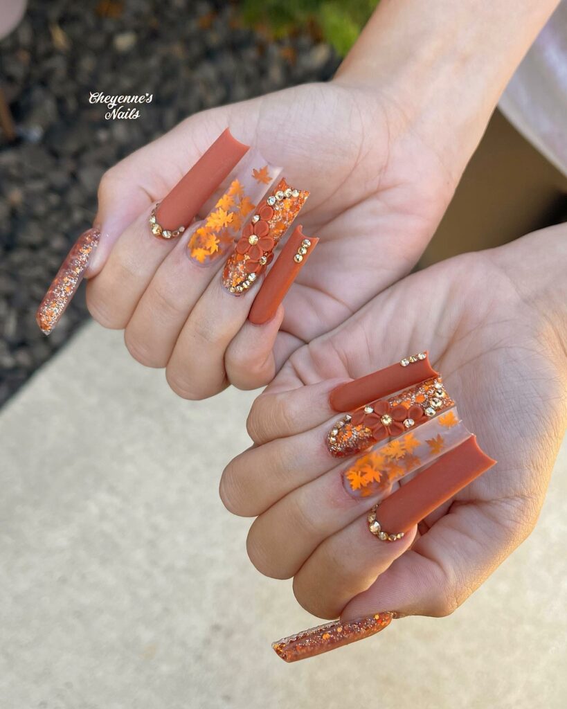33 Latest Orange Acrylic Nail Ideas To Try in 2024! 38 Autumnal Charm with Maple Orange Acrylic Nails