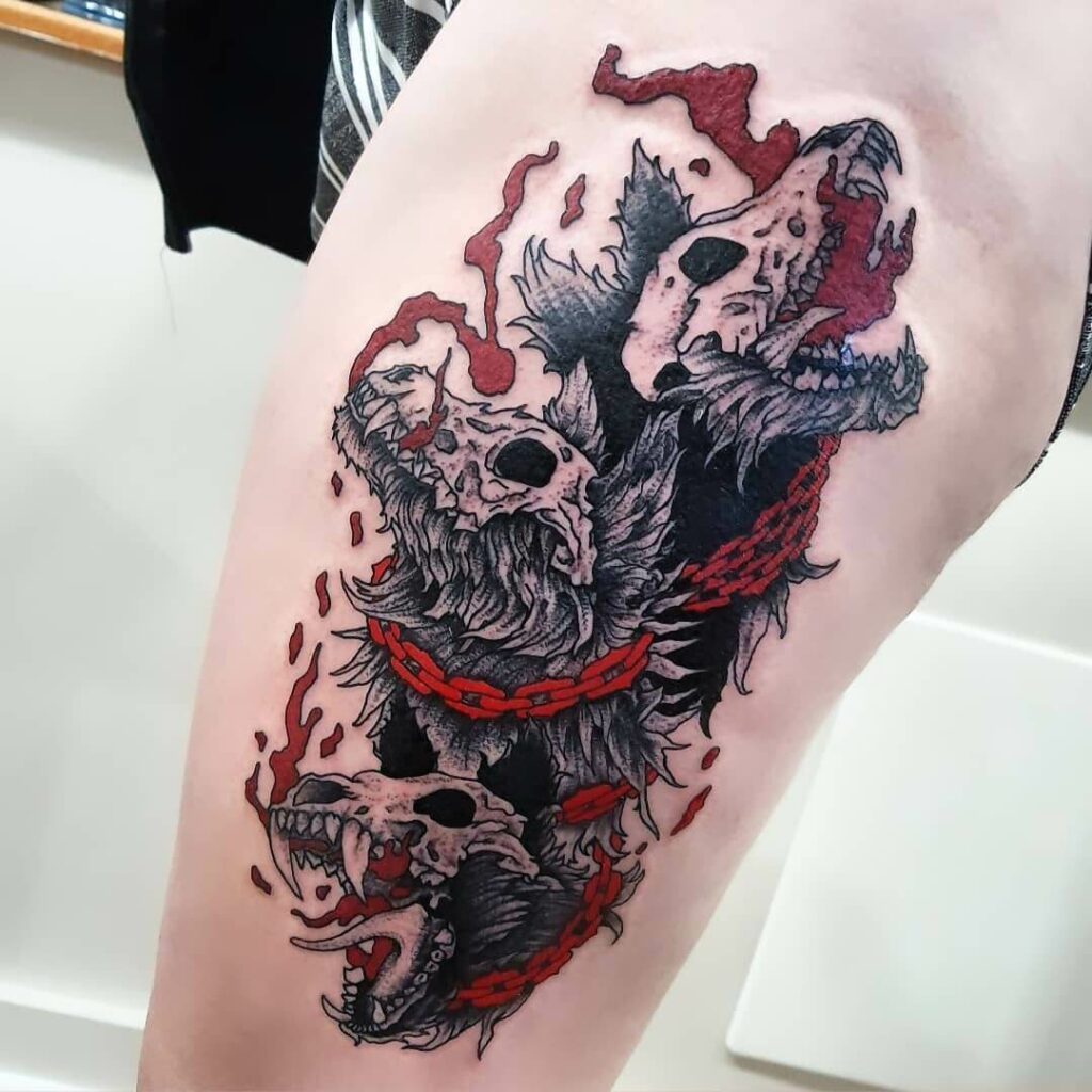 10+ Dark Skull Tattoo Ideas That Will Blow Your Mind! 15 Cerberus As Wolf Skull Tattoo