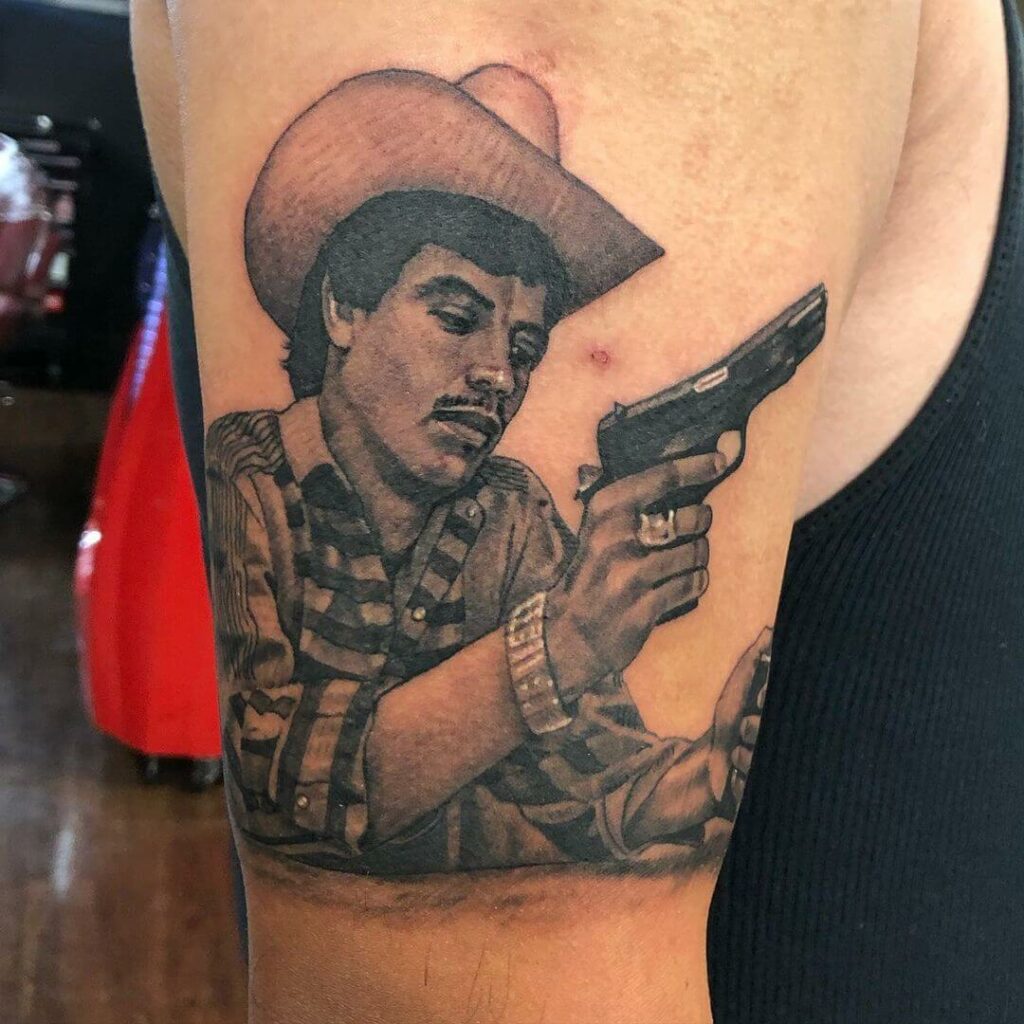11+ Chalino Sanchez Tattoo Ideas That Will Blow Your Mind! 14 Chalino Gun Tattoo