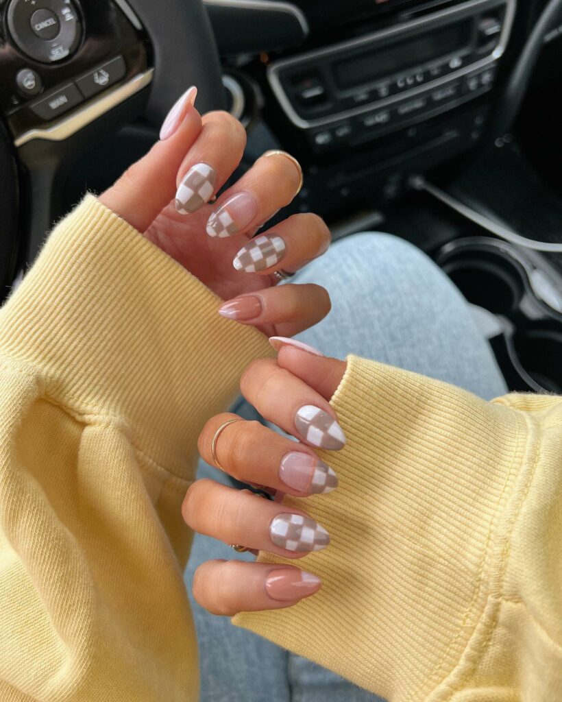 Try Out 40 Simple and Elegant Nail Designs for 2024 43 Checkerboard Chic nails