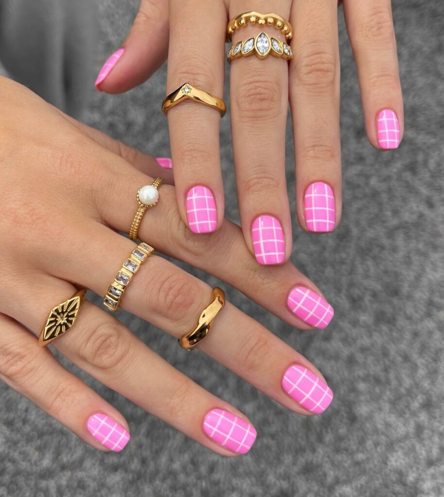 Playful and Fun 30 Barbie Nails To Try in 2024 28 Checkered Barbie Nails