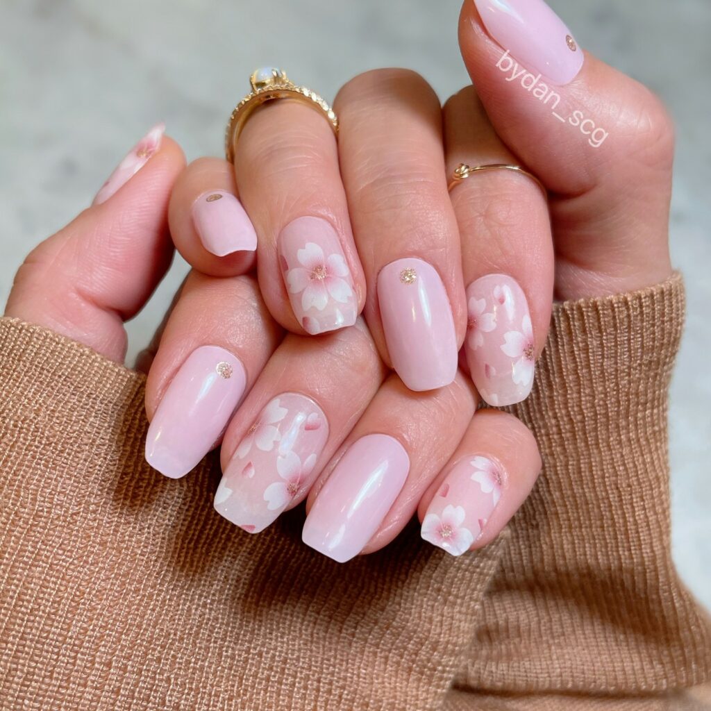 55 Latest Short Acrylic Nail Designs To Try In 2024! 32 Cherry Blossom