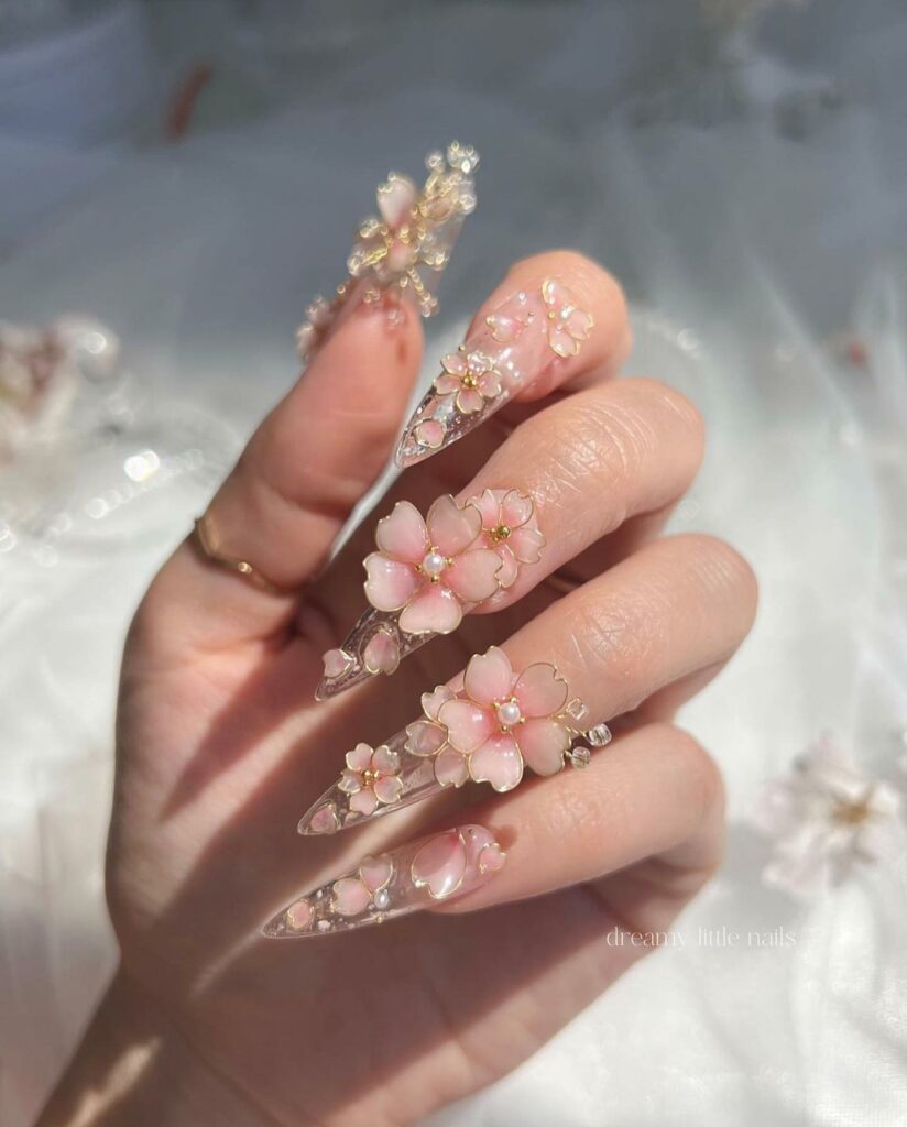 2024's Latest Flower Nail Designs: 29 Designs to Try 17 Cherry Blossoms flower nails
