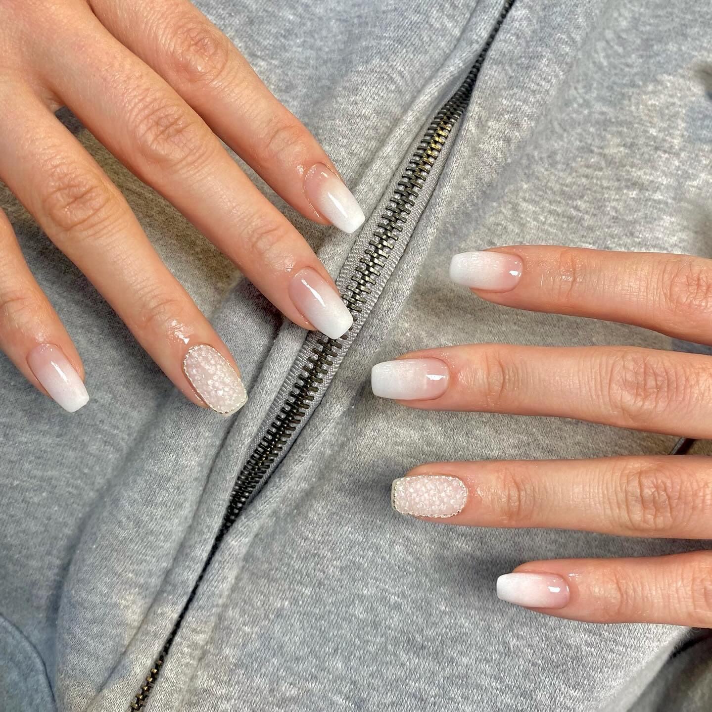 30 Latest Almond Nail Designs To Try in 2024! ⭐ 21 Chic Baby Pink Ombre with Glitter Accent