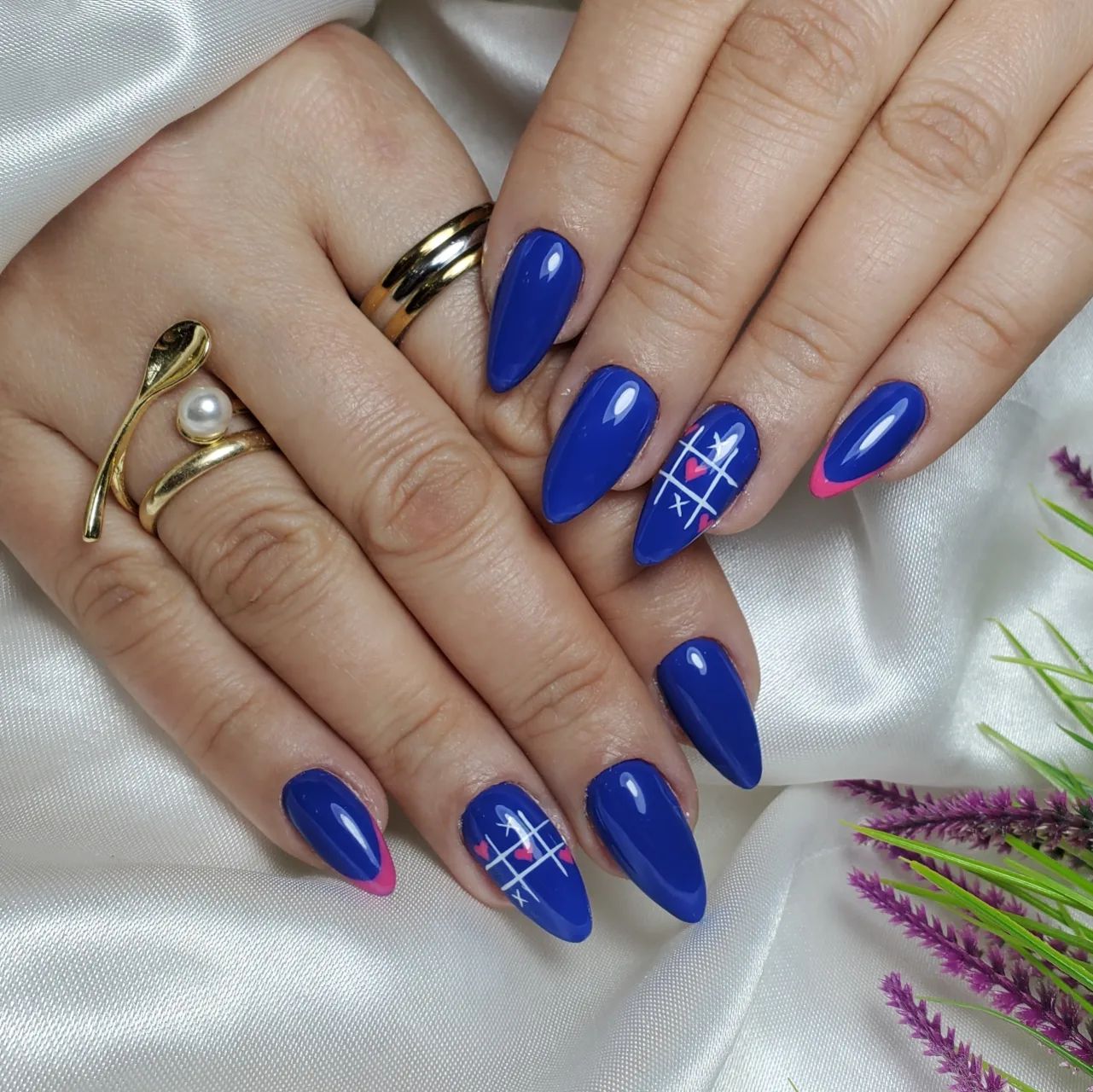 30 Stunning Blue Nail Designs To Try Today ✨ 24 Chic Blue Almond Nails with Geometric Accent