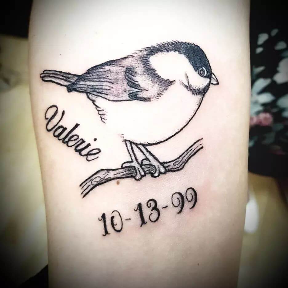11+ Chickadee Tattoo Ideas That Will Blow your Mind! 18 Chickadee tattoo With Special Date