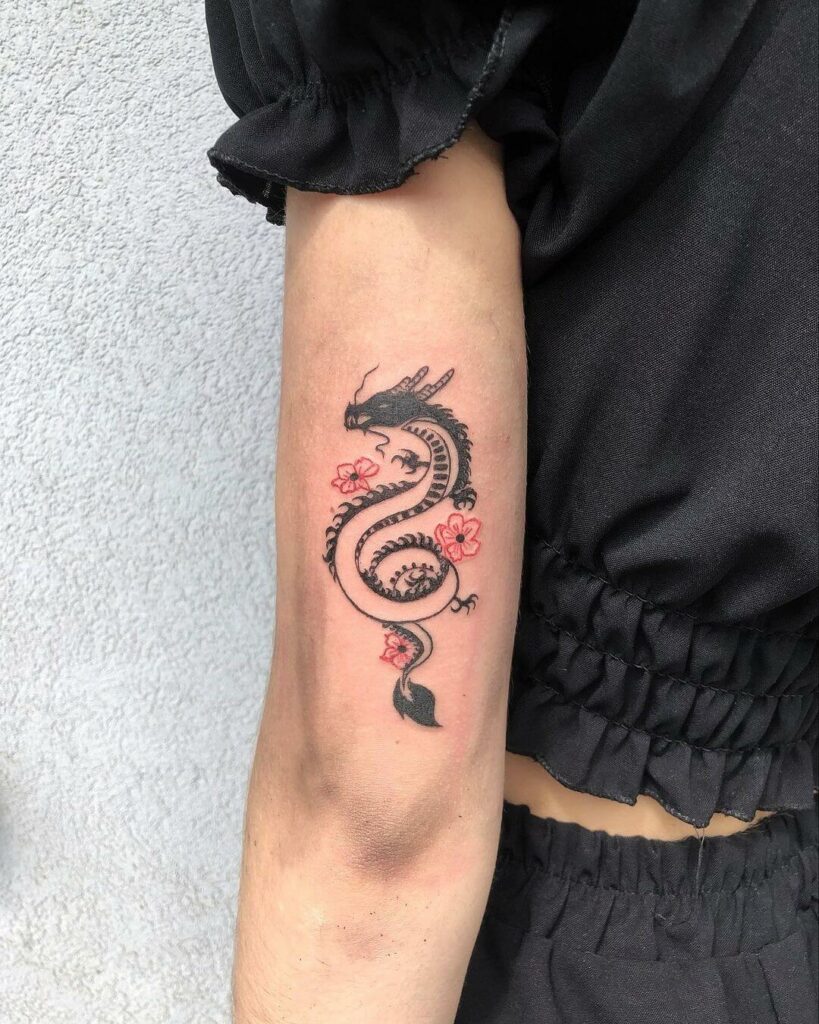 11+ Chinese Dragon Tattoo Arm Ideas That Will Blow Your Mind! 18 Chinese Dragon Tattoo With Cherry Blossoms