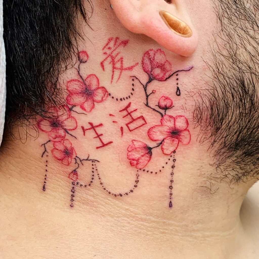 11+ Chinese Symbol Tattoo Behind Ear Ideas That Will Blow Your Mind! 14 Chinese Symbol Tattoo With Flowers Behind The Ear