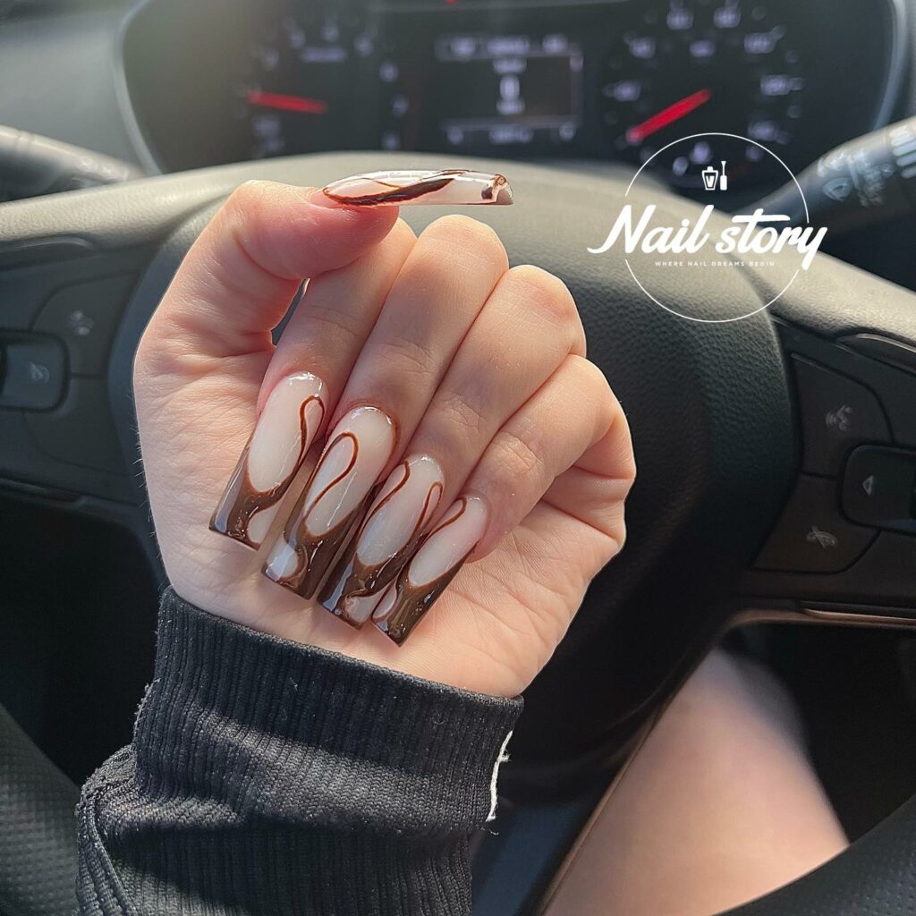 30 Latest Long French Tip Nail Ideas To Try In 2024! 48 Chocolate French Long Nails