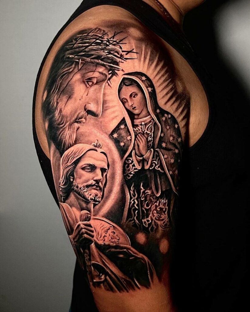 12+ Christian Half Sleeve Tattoo Ideas To Inspire You! 10 Christian Half Sleeve Tattoo