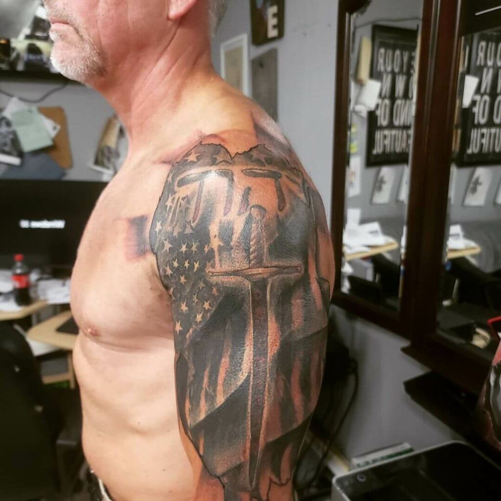 12+ Christian Half Sleeve Tattoo Ideas To Inspire You! 18 Christian Sword Tattoo