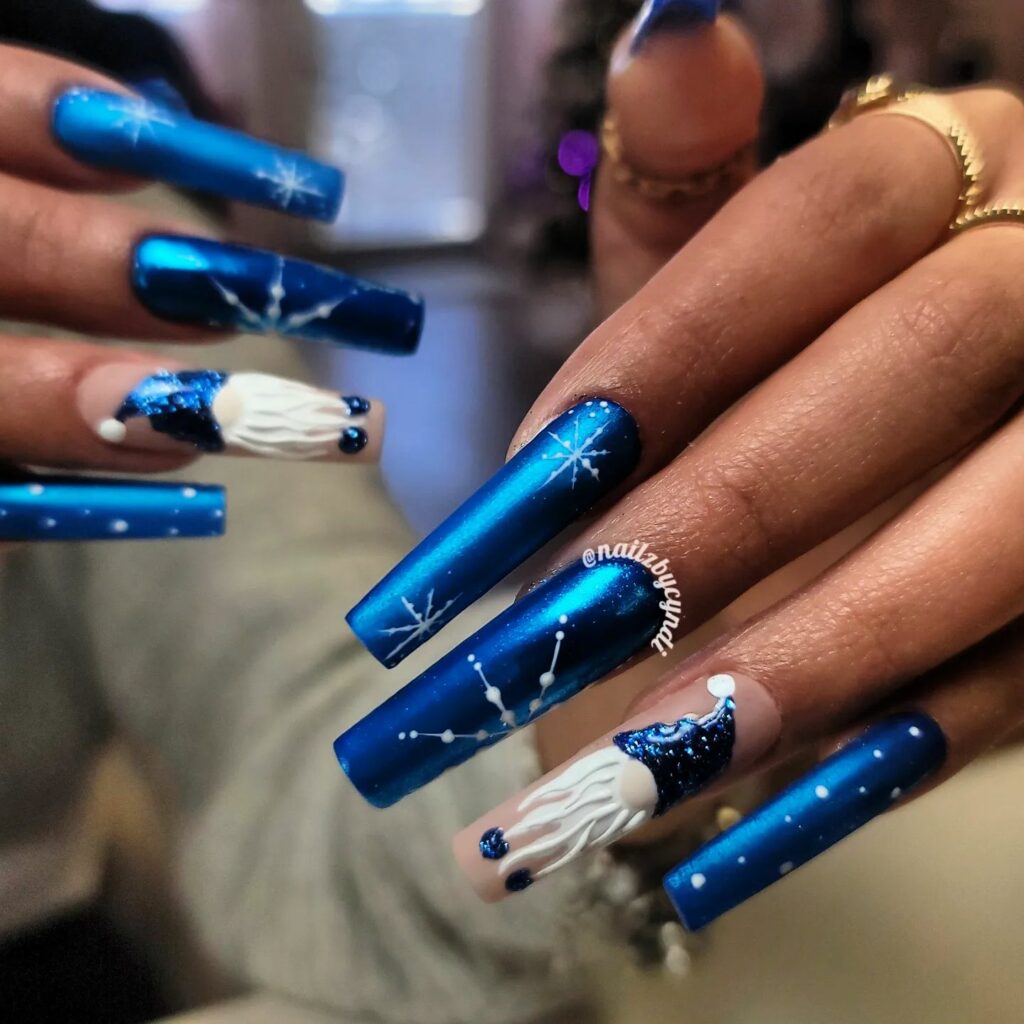 Feel Festive with 30 Blue Christmas Nail Ideas in 2024 32 Festive Christmas Theme on Blue Coffin Nails