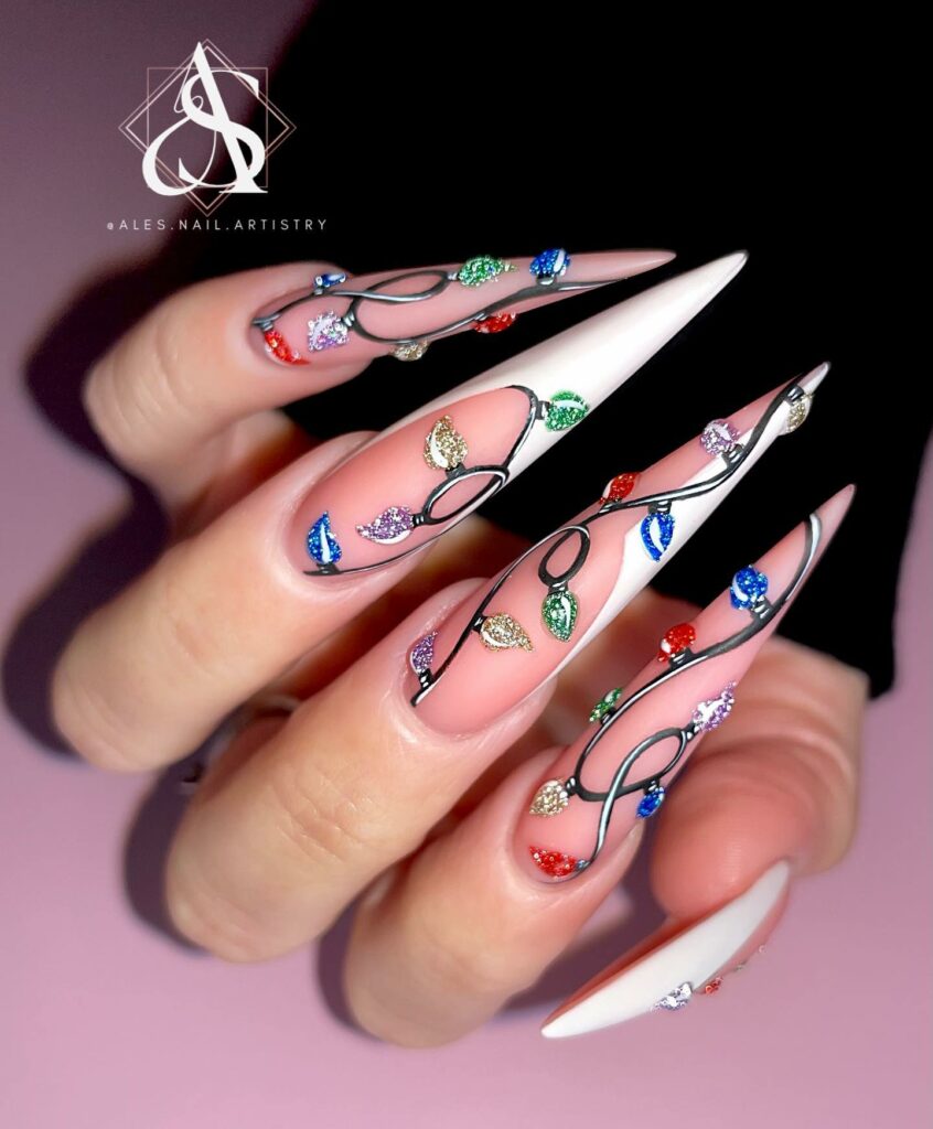 Get Festive with 20 Stiletto Christmas Nail Ideas in 2024 22 Christmas Lights Stiletto Christmas Nails