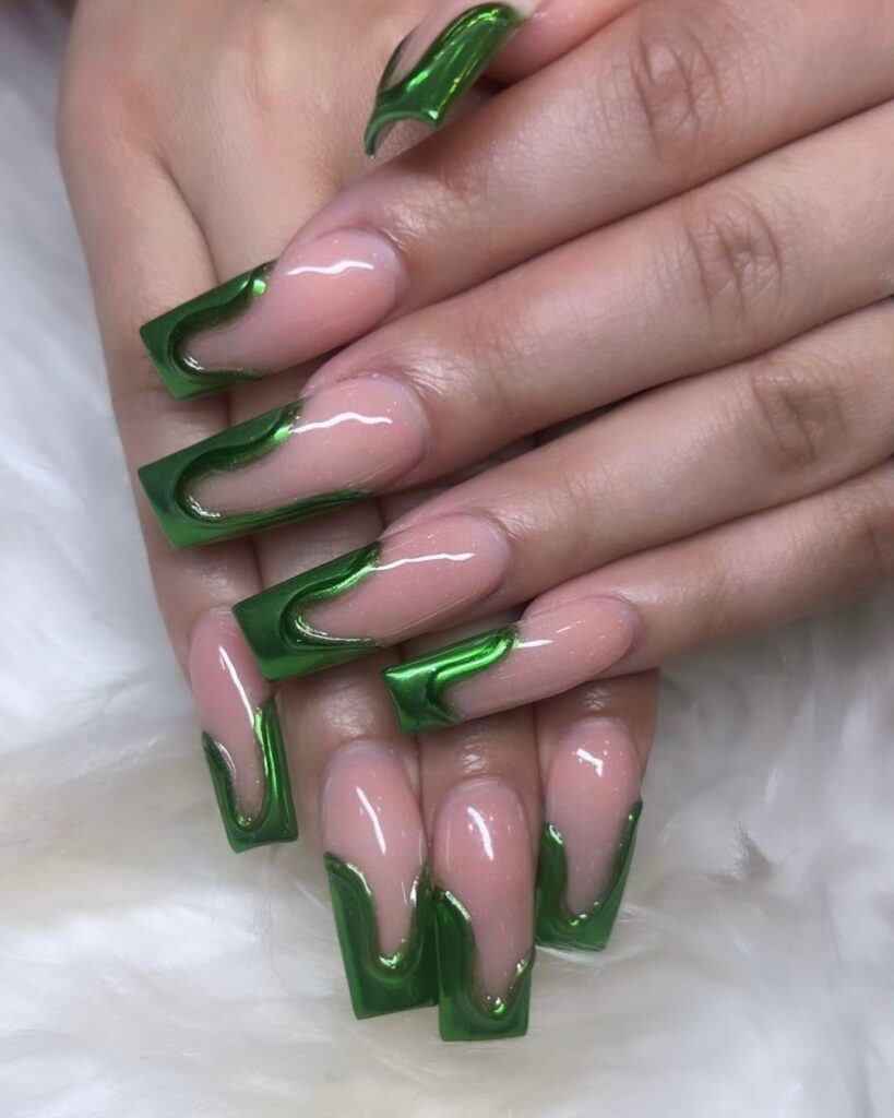Feel the Nature with 31 Forest Green Nail Designs in 2024 23 Chrome French Tip Forest Green Nails