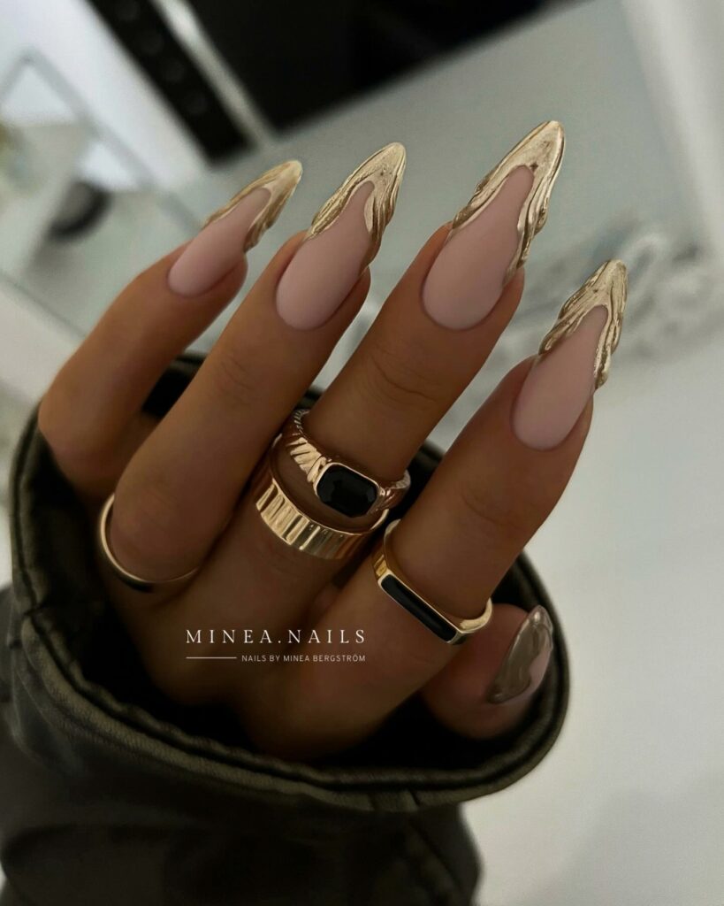 55 Latest Gold French Tip Nail Ideas To Try In 2024! 19 Chrome Gold French Nails