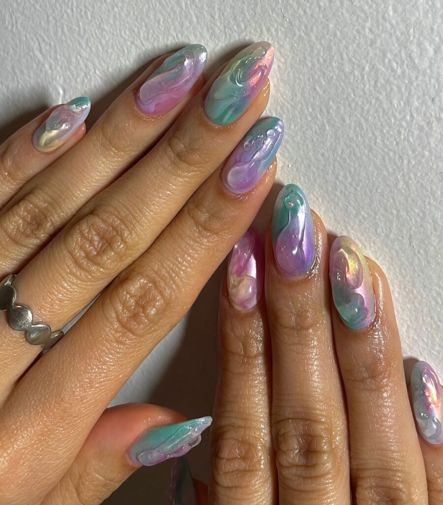 17 Latest Mermaid Nail Designs You Need To Try In 2024! 16 Chrome Marble Mermaid Nails