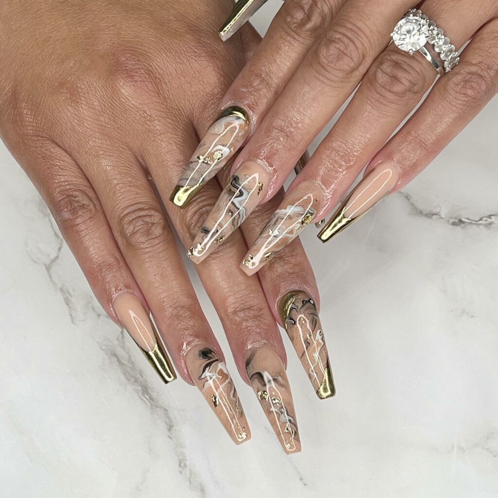 55 Latest Gold French Tip Nail Ideas To Try In 2024! 50 Chrome Quartz Gold French Nails