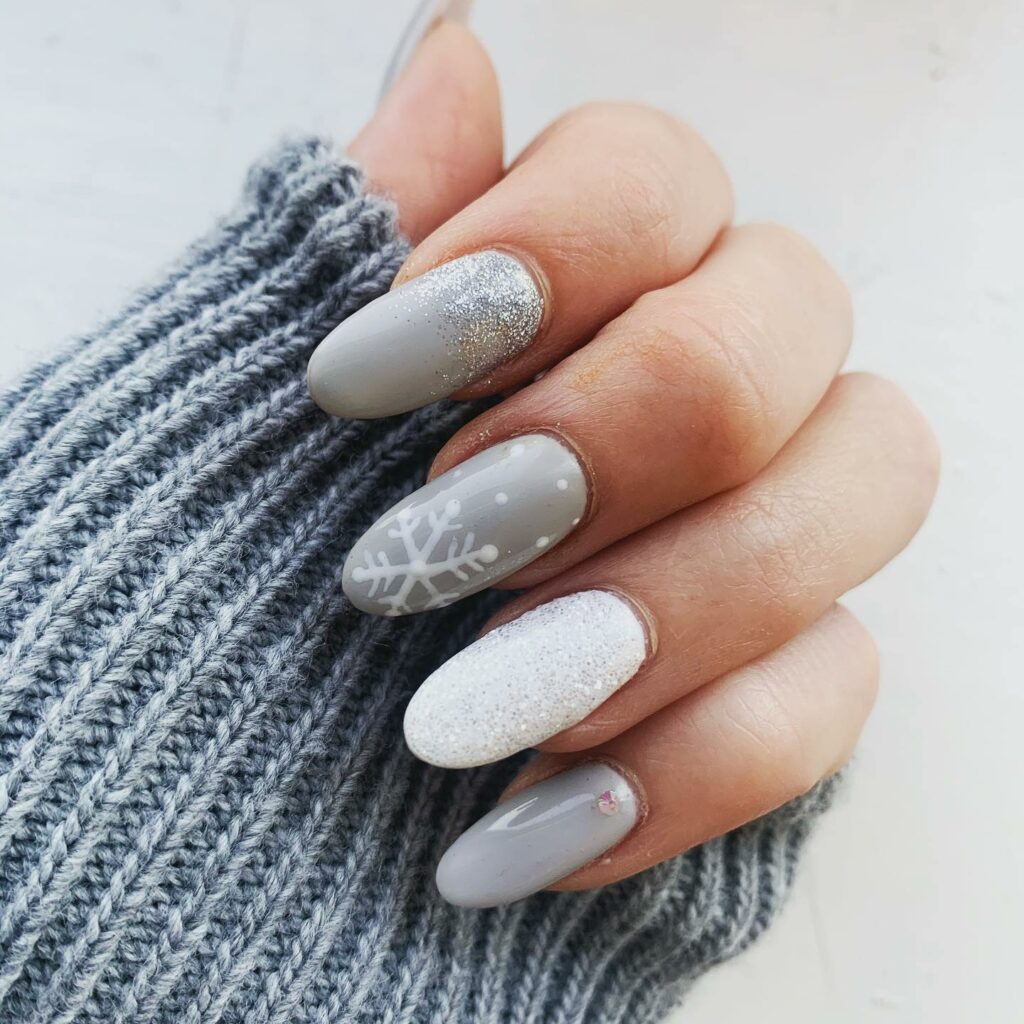 Get Cozy with 20 Grey Christmas Nail Ideas in 2024 26 Classic Snowflake Grey Christmas Nails