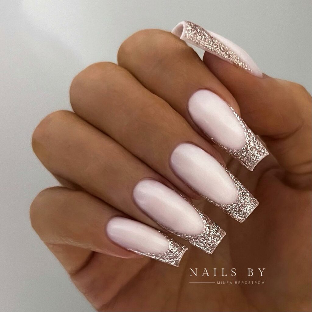 20 Latest Silver French Nail Ideas To Try In 2024! 17 Classic Sparkling Silver French Nails