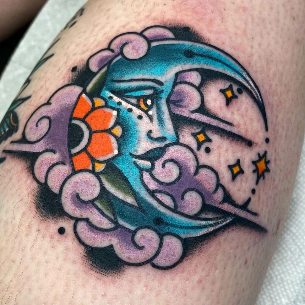 11+ Classic Tattoo Style Ideas That Will Blow Your Mind! 15 Classic Tattoo Style Moon And Night Sky