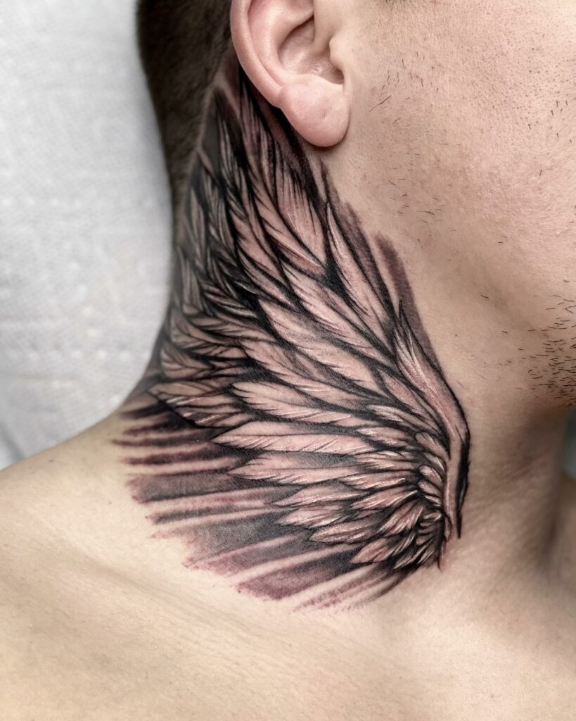 12 Wings Neck Tattoo Ideas for 2024 12 Classy Neck Tattoo Wing On Men For Cover Up