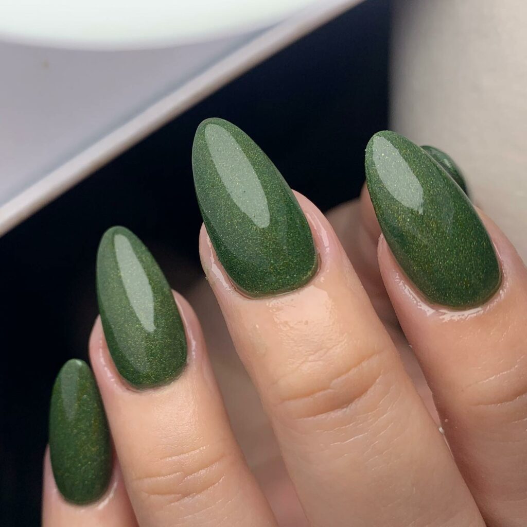 Explore 44 Olive Green Nail Designs in 2024 14 Clear Almond Nails with Olive Green Tints