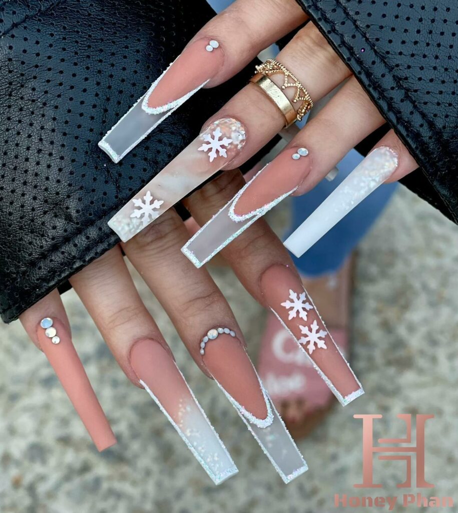 Get Festive with 30 Acrylic Christmas Nail Ideas in 2024 34 Crystal Clear with Snowflake Acrylic Christmas Nails