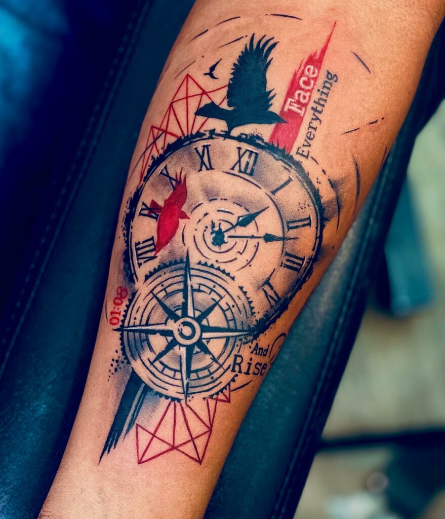 21+Clock Tattoo Ideas To Inspire You! 17 Clock And Compass Tattoo