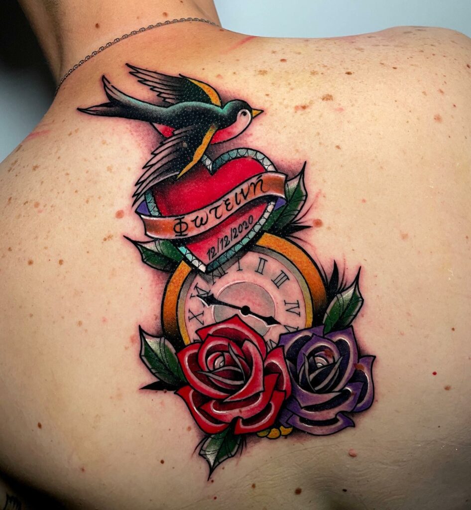 21+Clock Tattoo Ideas To Inspire You! 12 Clock With Bird Tattoo ideas