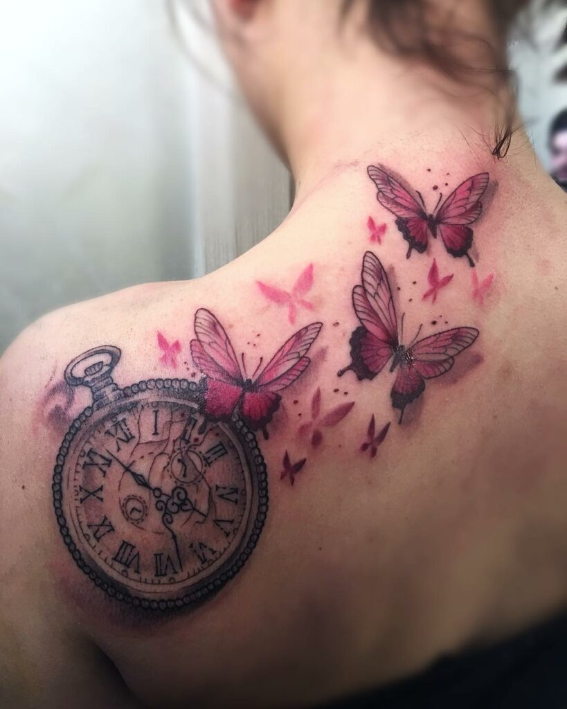 21+Clock Tattoo Ideas To Inspire You! 25 Clock With Butterfly Tattoo