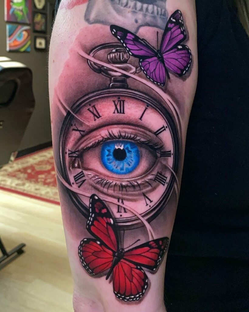 21+Clock Tattoo Ideas To Inspire You! 26 Clock With Butterfly Tattoo ideas