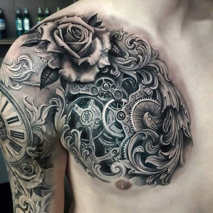 11+ Clockwork Tattoo Ideas You'll Have To See To Believe! 14 Clockwork Chest Tattoo