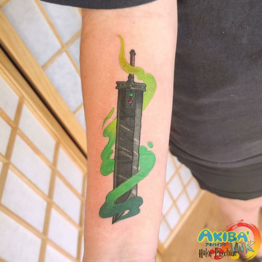 12+ Buster Sword Tattoo Ideas To Inspire You! 19 Cloud Strife Sword With Shades Of Green