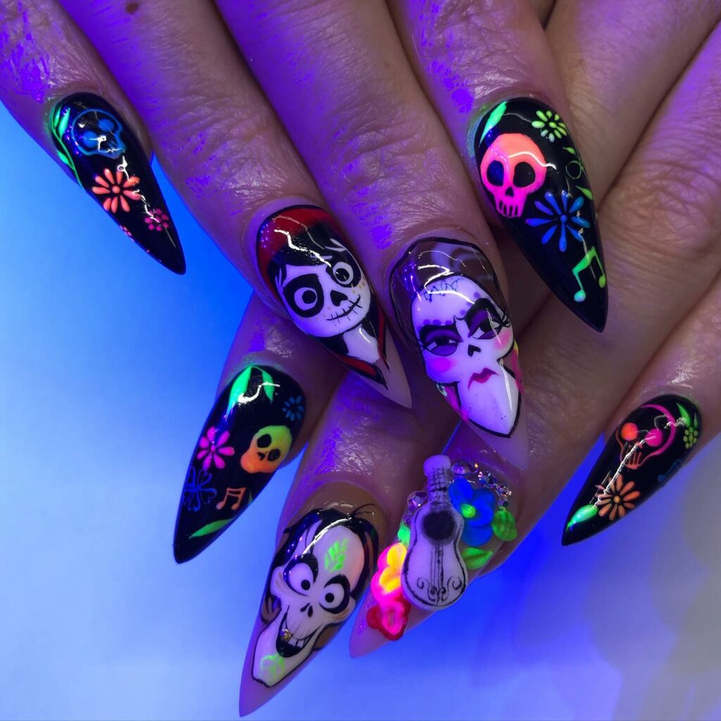 50 Latest Disney Nails Ideas To Try In 2024! 48 Coco's Day of the Dead Disney Nails