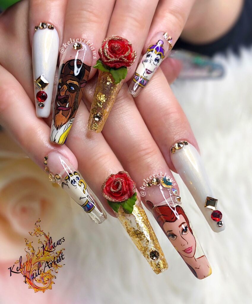 20 Latest Beauty and the Beast Nail Ideas To Try In 2024! 14 Coffin Beauty and the Beast Nails