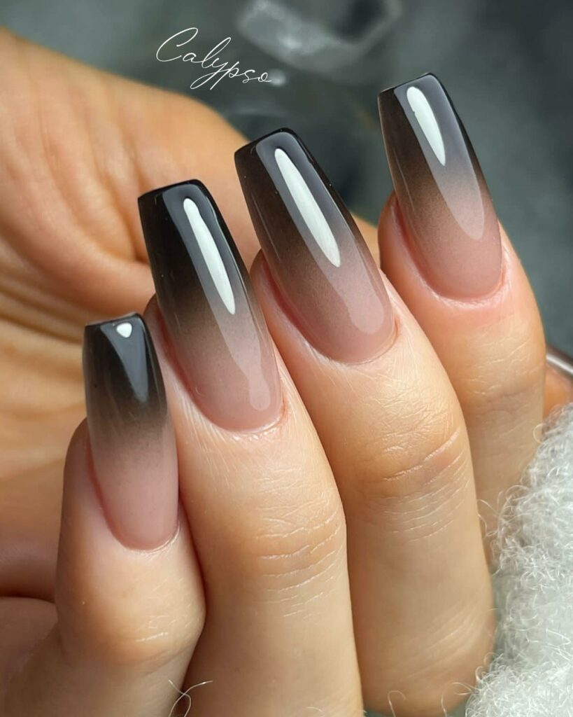 44 Latest Black Ombré Nail Designs To Try In 2024! 11 Coffin Black Ombré Nails