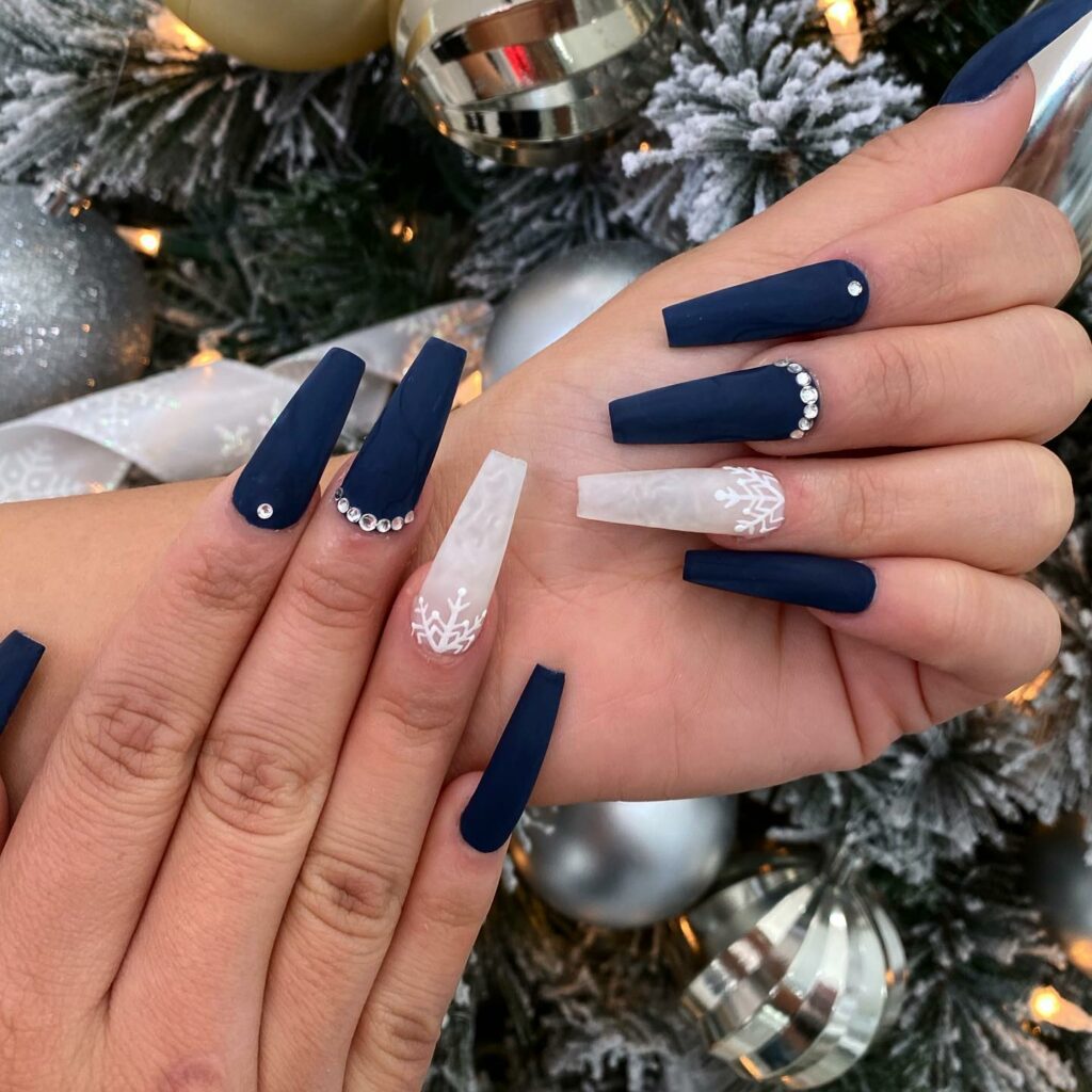Feel Festive with 30 Blue Christmas Nail Ideas in 2024 24 Coffin Deep Blue Christmas Nails